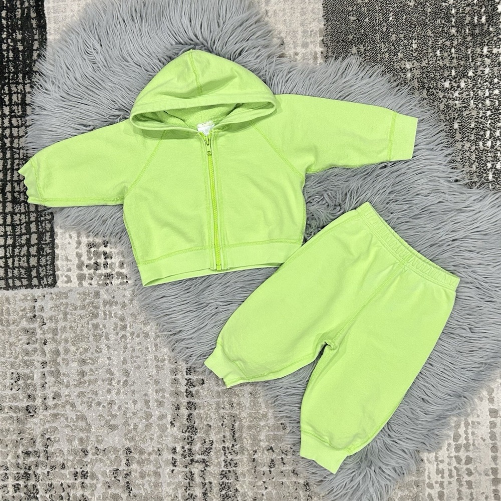 Hanna Andersson Toddler French Terry Lime Green Zip Up Hoodie/Pants 6-12‎ months